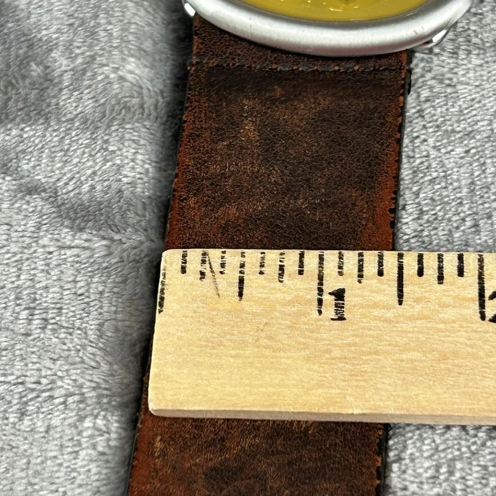 NEXT Brown Leather‎ Belt Oval Cross Silver Tone Medium 32-35